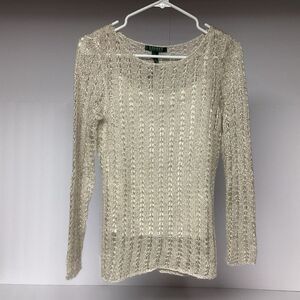 LAUREN RALPH LAUREN WOMEN'S Small SWEATER W/ CAMI BEIGE METALLIC Holiday NYE